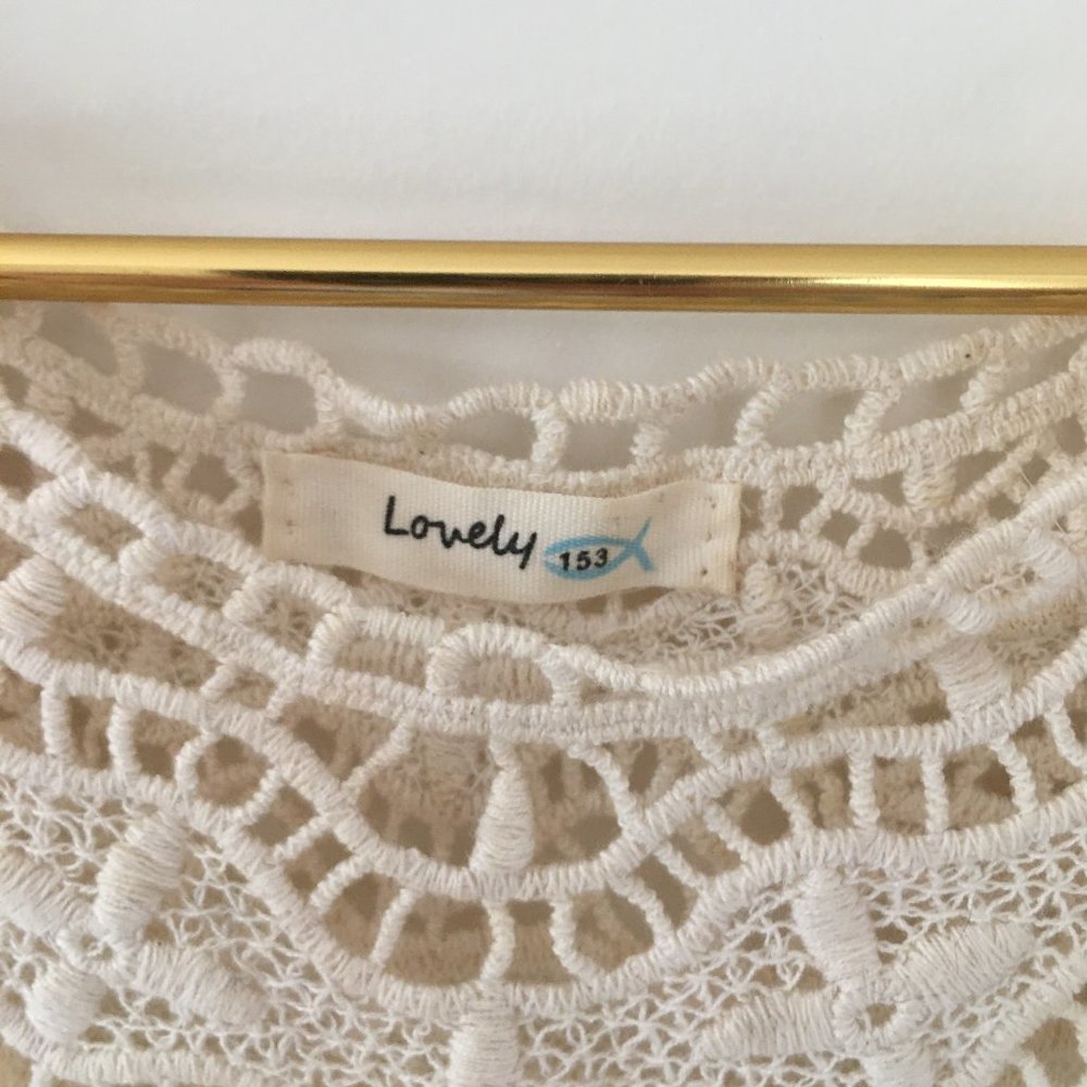 Crochet Cream Open Knit Tank Crop Top - Picture 2 of 5